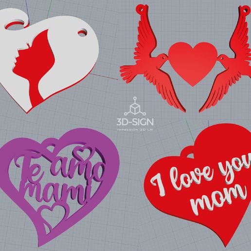 Mother's Day hearts charms or key chains 3D model
