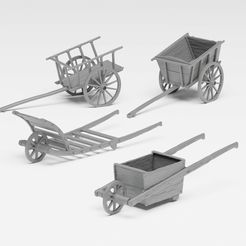 Showcase.jpg 3D file Wooden carts pack - 1/35 carts and wheelbarrows・3D printable model to download