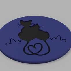 Sottobicchiere-Gatto-amore-2.png Fichier STL Amour des chats - Dessous de verre・Modèle pour imprimante 3D à télécharger
