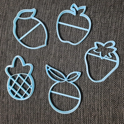 chrome_2020-08-26_21-53-34.png STL file Fruits Apple Orange Pineapple Lemon Strawberry Cookie Cutter・Template to download and 3D print