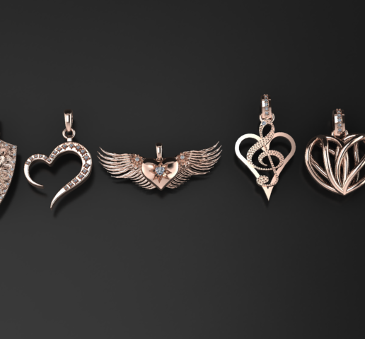 Luxury Heart & Wing Pendant Collection – Elegant Gold Jewelry, 3D Printable Heart Necklace Set, Music Note, Shield & Angel Wing Charms 3D model