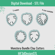 1.png Monstera Bundle Clay Cutter Digital STL File for Polymer Clay | DIY Jewelry and Cookie Making Tool | 4 sizes | 5 models