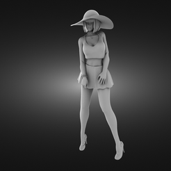 Stylish-girl-in-a-big-hat-render.png STL file Stylish girl in a big hat・3D printer design to download