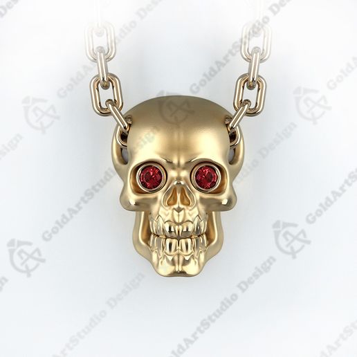 Skull pendant with round gemstones 001