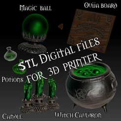 TIAGIC BALL ()ULJA BOARO STL file Items for witch house / dollhouse / miniatures (cauldron, magic ball, candles, ouija board)・3D printable model to download