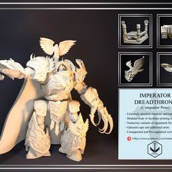 IMPERATOR DREADTHRONE (Conqueror Pose) - Extremely detailed character and base - Modular body to facilitate printing and assembly - Numerous variants of equipment for customization - Optional cape and additional arms - Unsupported and Pre-supported versions included .) hitps://www.patreon.com/heresyposting Fichier 3D [Pré-assisté] Imperator Dreadthrone (Pose du Conquérant)・Plan pour imprimante 3D à télécharger, Eretek-Miniatures