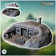 1-PREM.jpg Hobbit house under ground with round door, fireplace and wooden barrier (30) - Medieval Middle Earth Age 28mm 15mm RPG Shire