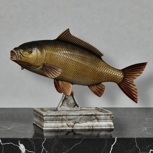 COMMON CARP (CYPRINUS CARPIO) fish in motion trophy statue detailed texture for 3d printing