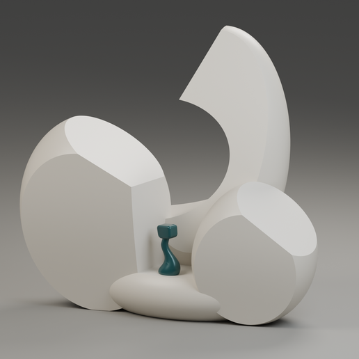 Three Unequal Peaks - Abstract Sculpture with Signature Pawn