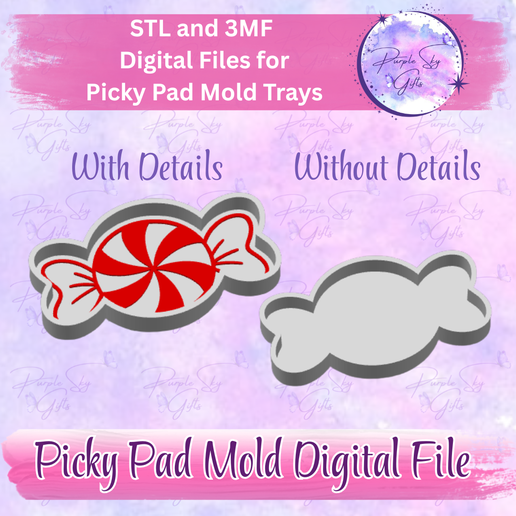 Peppermint Candy Picky Pad Mold Small Trinket Tray - With or Without Image STL and 3MF DIGITAL Files
