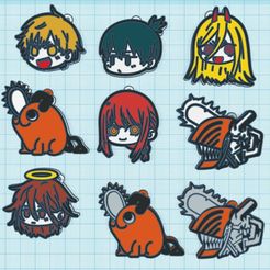 llaveros-chainsaw-color-preview.jpg Archivo STL Chainsaw Man Keychain Set・Objeto imprimible en 3D para descargar