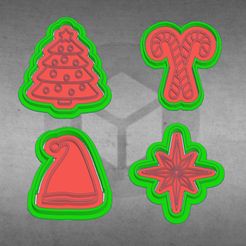 397F5E0C-B8DB-49D4-A23D-6FF9958F6977.jpeg STL file Kit x4 Christmas cutters and markers ( Christmas tree, candy cane, hat, star )・3D printer design to download