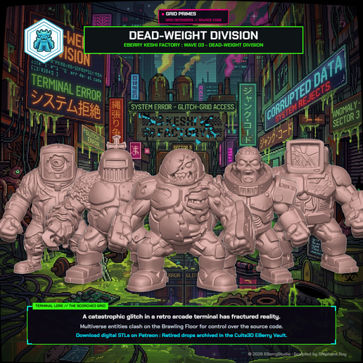 DEAD-WEIGHT DIVISION: 5-Pack Keshi Mini Figures | 2.0" (50mm) Glitch Horror Miniatures (Monolithic STLs)