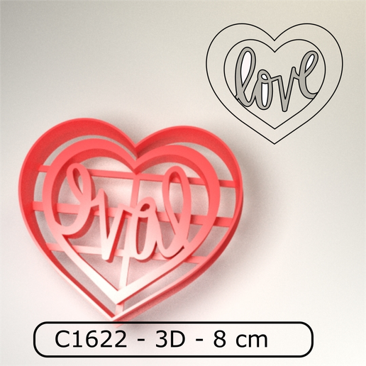 Cookie cutter / Cortante de galletitas - Valentines day LOVE in heart / LOVE en Corazon para San Valentin 3D model