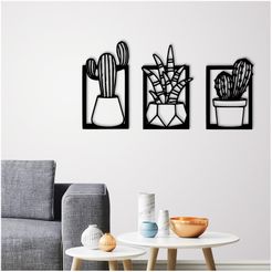 Demo.jpg STL file Cactus pots wall decoration set of 3・3D printing idea to download