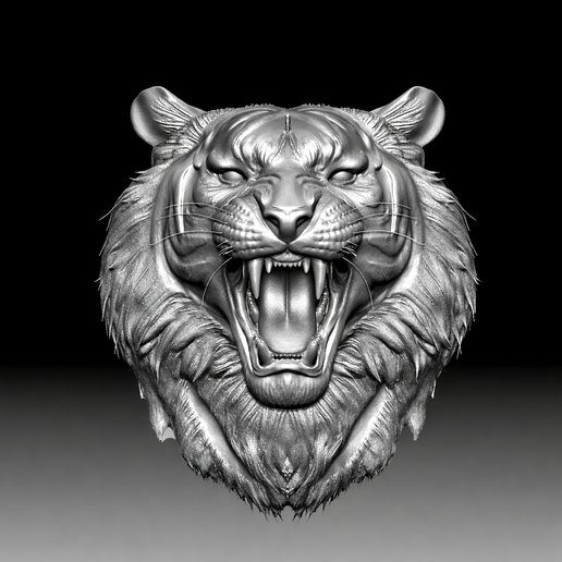 digital sculpture of a roaring tiger pendant 3D print model