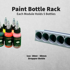 1oz-Hobby-Paint-Bottle-Rack-Cover-Sheet.png Modular Paint Bottle Rack for Paint Bottles that are 30mm in diameter. Airbrush paint, paint bottle, modular, wall mount, organization, model paint, art tool, paint rack, paint organizer, storage, airbrush, desk organizer, wall rack