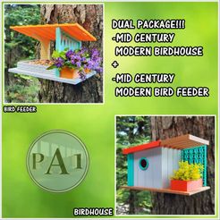 DUAISPACKAGE!!! COD CEuhy MODERNIBIRDHOUSE & CID Cy MODERNIBIRDIFEEDER ¡COMBO DE PAJARERA Y COMEDERO PARA PÁJAROS! ¡ESTILO MODERNO DE MEDIADOS DE SIGLO!