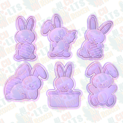 Easter-bunnies-cookie-cutter-set-of-6.png Fichier 3D Jeu de 6 emporte-pièces pour lapins de Pâques・Modèle pour impression 3D à télécharger