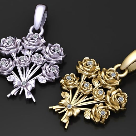Diamond Rose Bouquet Pendant