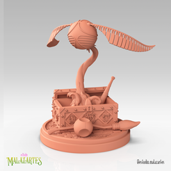 pomo-render-frente.png Fichier STL HARRY POTTER QUIDDITCH - MUSEAU D'OR VOLANT AVEC BASE (PRÉ SUPPORTÉ)・Modèle à télécharger et à imprimer en 3D