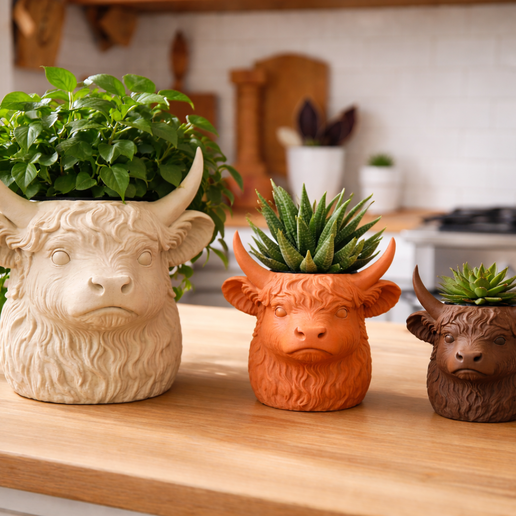 Detailed Highland Cow Planter