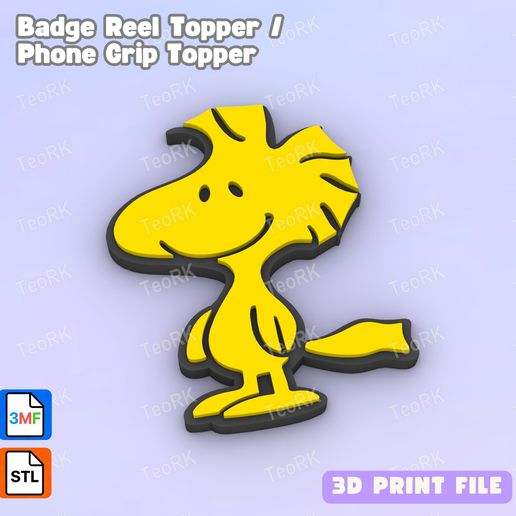 Badge Reel Topper Flat Back WOODSTOCK - Phone Grip Topper - 3MF