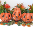 Foto-Con-LOGO-larga.png Jack-o'-lanterns, set de 3 citrouilles pour Halloween, articulées, interchangeables