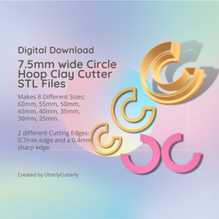 Cover-9.png Файл 3D 7.5mm Wide Circle Hoop Clay Cutter - Earring STL Digital File Download- 8 размеров и 2 Earring Cutter Versions, резак для печенья・3D-печатная модель для загрузки