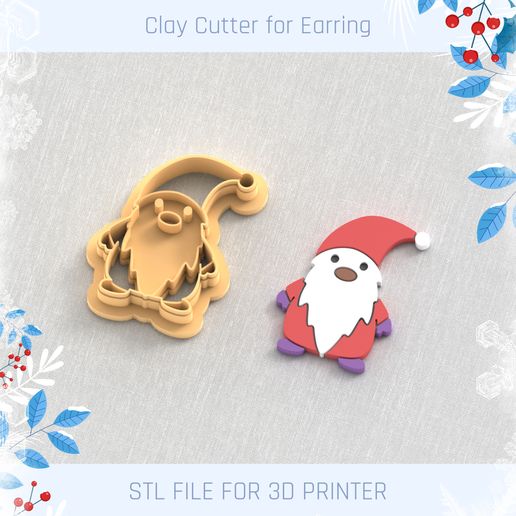 Christmas Gnome Clay Cutter, Winter Earring Cutters, Christmas Clay Cutters, Mini Clay Cutters 3 Sizes 3D model