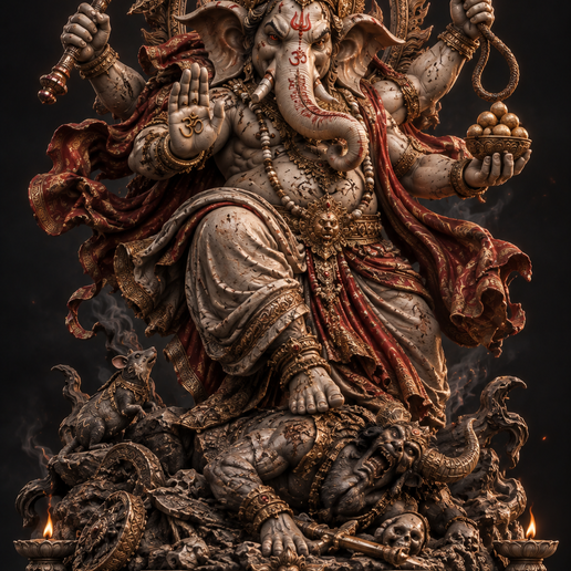Lord Ganesha Fierce Form – Warrior Ganesha Statue | Hindu Mythology STL