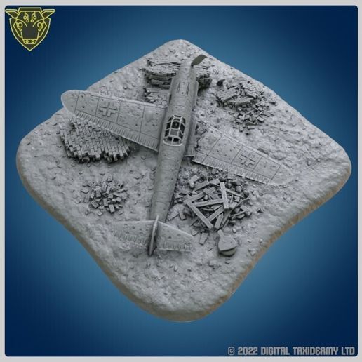 Crashed Messerschmitt Bf 109 STL - WWII German Fighter Wreckage Diorama Terrain Wargaming Scatter & Objective Terrain 3D Model
