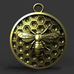 Honneycomb-bee-.1.jpg STL file honeycomb bee pendant・3D printable model to download