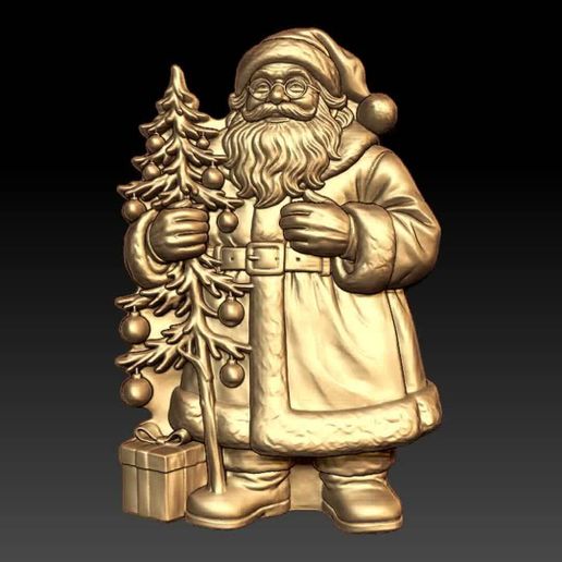 Santa with Decorated Christmas Tree Relief STL | Deep & Shallow Set