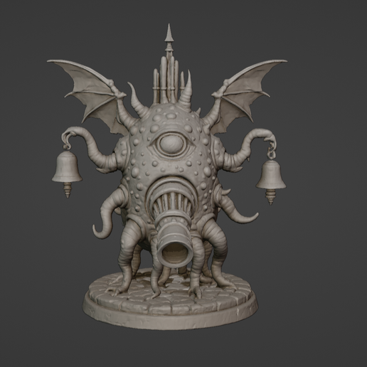 Eldritch Bell-Keeper – Cyclopean Demon Bust on Cobblestone Base 3D model