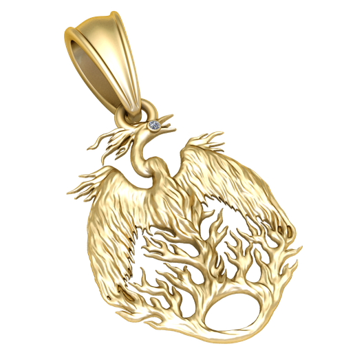 Primary: Golden Phoenix Rising Jewelry Pendant  Alternative: Mythical Firebird Gold Pendant 3D Model  Alternative: Eternal Rebirth