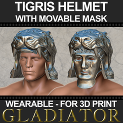 Tigris-of-Gaul-Helmet_Gladiator_Cover.png Tigris of Gaul Helmet with movable mask (for 3D Print)
