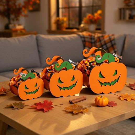 Pumpkin Halloween Candy Basket — Jack O Lantern Box Template — Party Favor & Fall Table Decor — Laser Cut Files (SVG, DXF, AI, PDF)