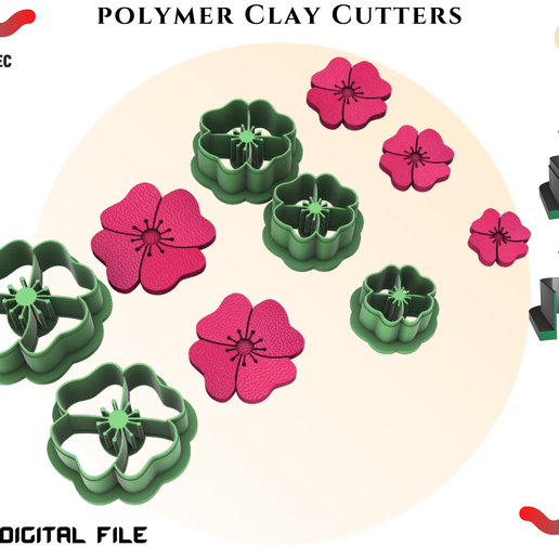 +5 SIZE 2 VERSION CUT/POLYMER CLAY CUTTERS /FLOWERS/EULITEC.COM/CC/COPYRIGHTED LICENSE 3D model