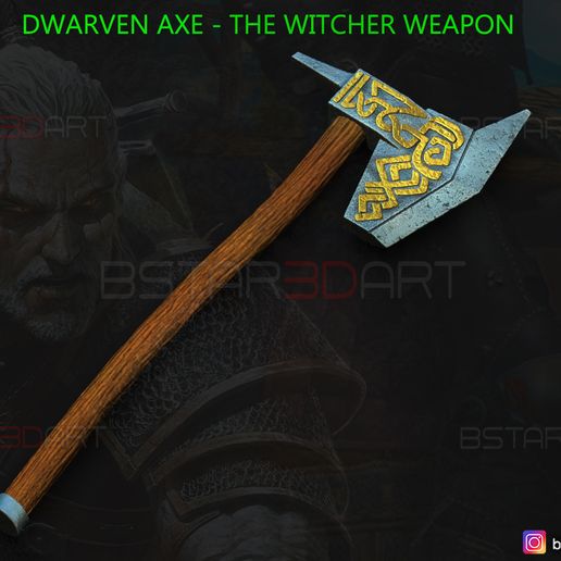 001.jpg Download STL file Dwarven Axe - The Witcher Weapon Cosplay • 3D printable model, Bstar3Dart
