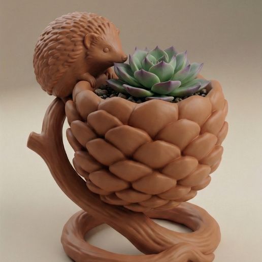 Hedgehog Succulent Planter STL | Woodland Animal Plant Pot | Cute Desk Decor 3D Print