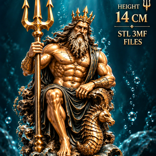 🌊 Poseidon Chess Set 3 — King of the Ocean | 3D Printable STL & 3MF