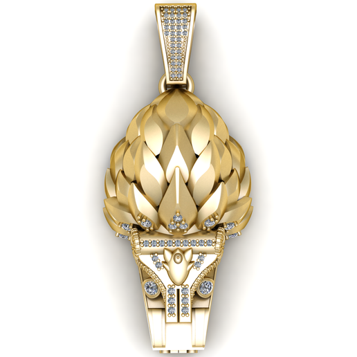 Luxury Lotus Art Deco Diamond Pendant 3D Jewelry Model