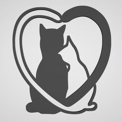 chat coeur queue 2.JPG STL file Wall decoration heart cat tail・3D print design to download