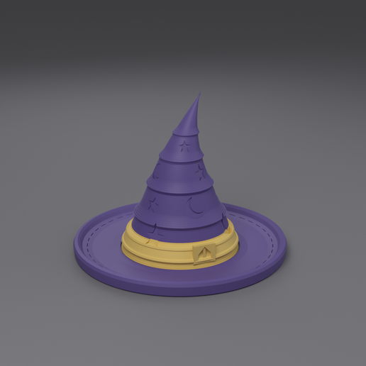 Wizard Hat Dice Box - Slouching Pointed Hat with Buckle, Folds, Stars and Moons; the Brim is a Rolling Tray - No Supports