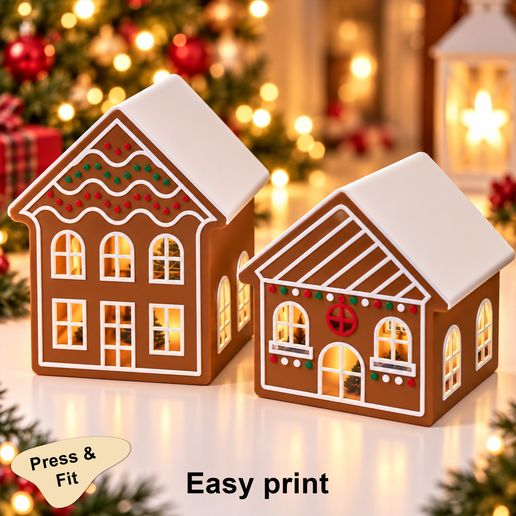 Gingerbread House STL Bundle, Christmas Village Lantern STL, Tea Light Holder, Winter Village House