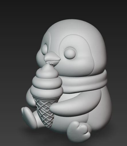 Ice Cream Penguin - kawaii figurine of baby penguin with ice cream - 3D model önizlemesi