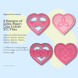 Digital Download 2 Designs of Celtic Heart Clay Cutter STL Files Makes 8 Different Sizes: 60mm, 55mm, 50mm, 45mm, 40mm, 35mm, 30mm, 25mm. OQ OP 2 different Cutting Edges: 0.7mm edge and a 0.4mm Sharp edge. Created by UtterlyCutterly Celtic Heart 1 & 2 Knot Clay Cutter - STL Digital File Download- 8 sizes and 2 Cutter Versions