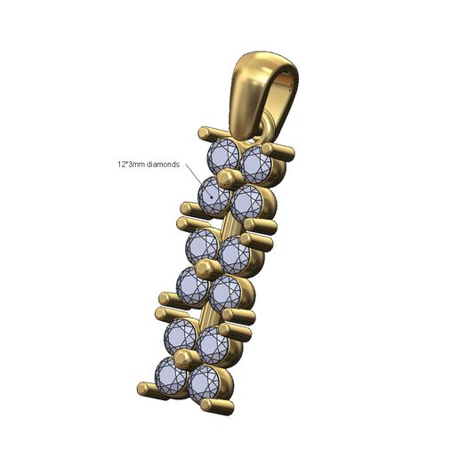 Triple square diamond cluster pendant with bail 3D print model 3D model