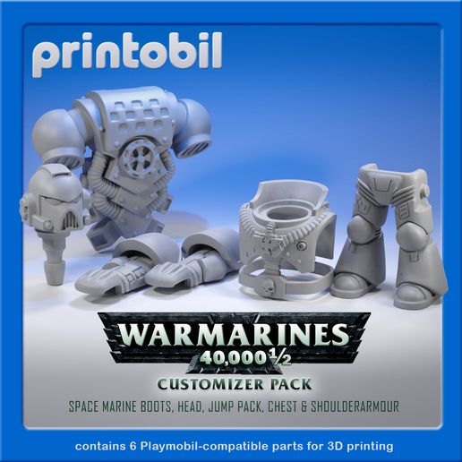 printobil_WM40K.jpg STL file PLAYMOBIL WAR MARINES - PLAYMOBIL COMPATIBLE FIGURE PARTS FOR CUSTOMIZERS・3D printable design to download, printobil